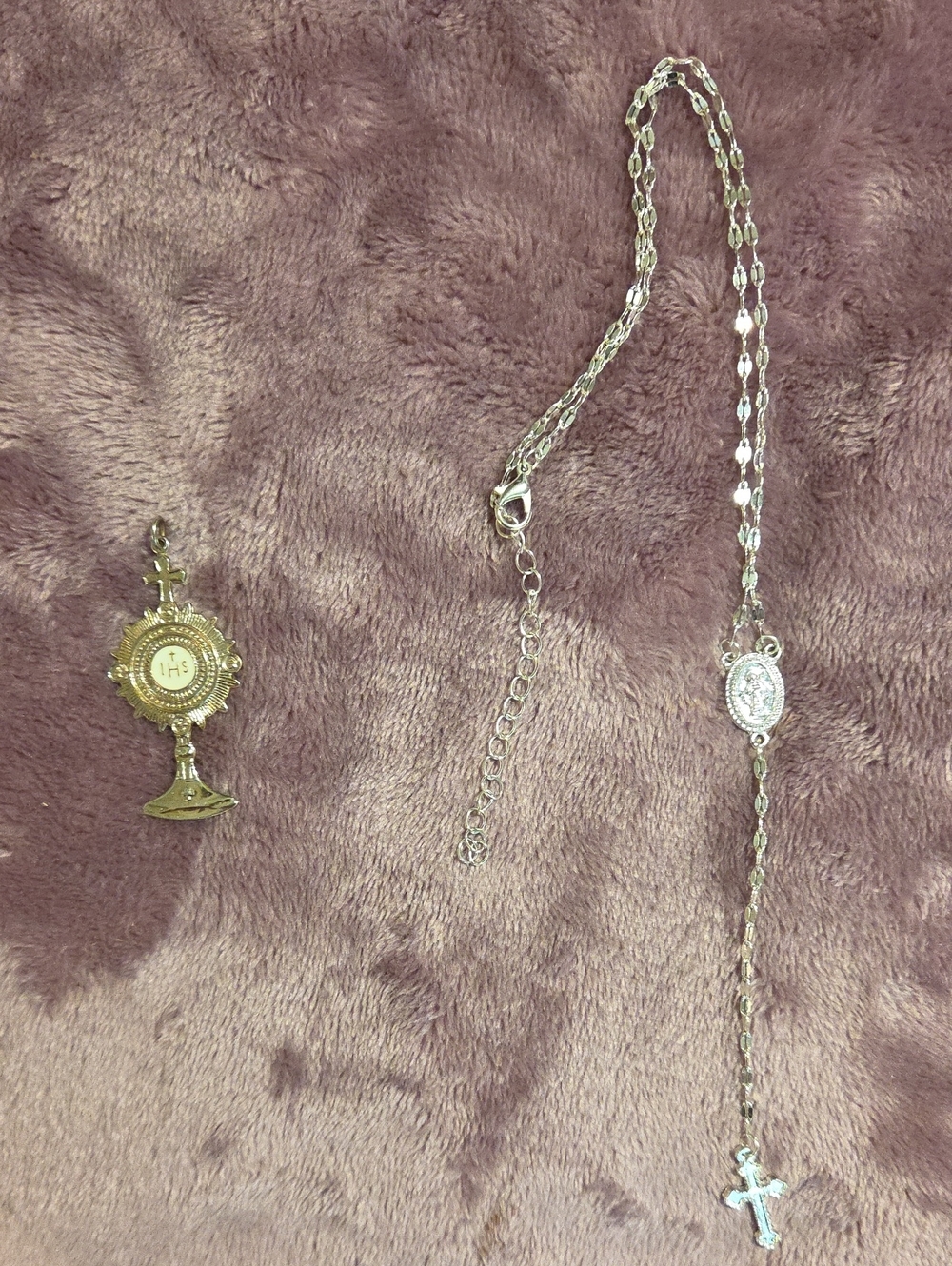 Gold and Silver Religious Pendant Necklace Set